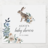 Bunny Boho Dusty Blue Baby Dusche Schaumweinetikett (Einzelnes Label)
