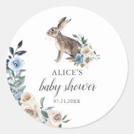 Bunny Boho Dusty Blue Beige Blume Babydusche Runder Aufkleber