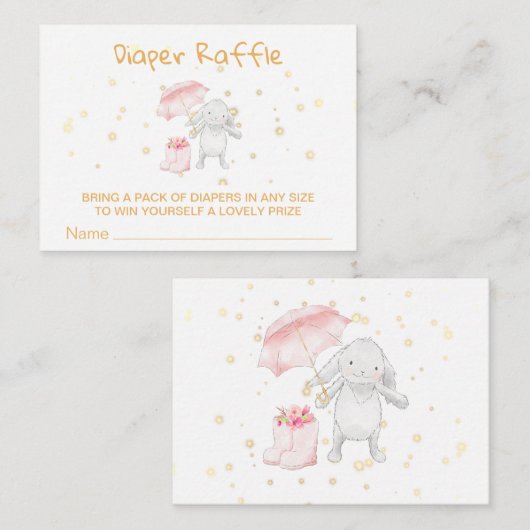 *~* Bunny Boots Umbrella PINK Diaper Raffle Begleitkarte (Vorne/Hinten)