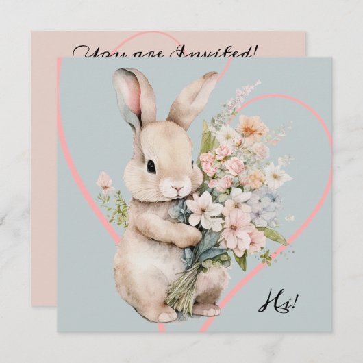 Bunny & Bouquet Einladung (Vorne/Hinten)