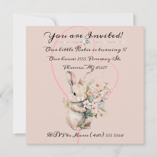 Bunny & Bouquet Einladung (Rückseite)