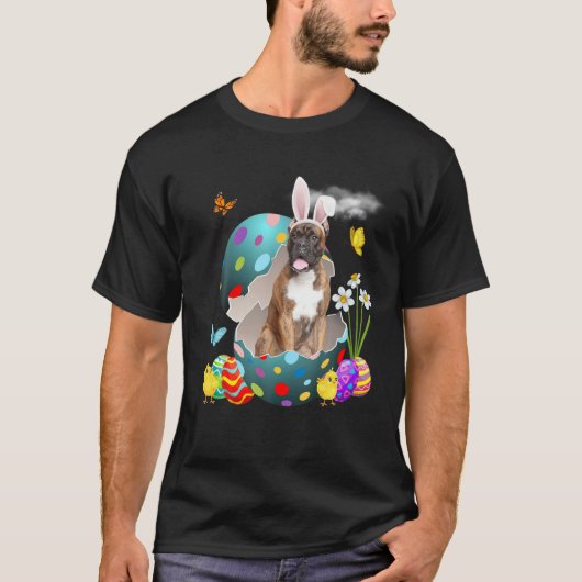 Bunny Boxer Hund Happy Ostereier T-Shirt (Vorderseite)