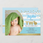 Bunny boy 2. Geburtstag Foto Einladung blau (Vorne/Hinten)