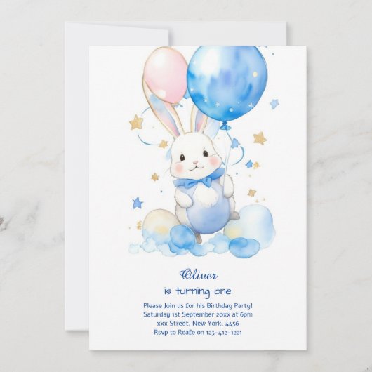 Bunny Boy Einladung zum ersten Geburtstag (Vorderseite)