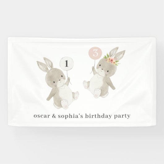Bunny Boy Girl Joint Birthday Einladung Banner (Horizontal)