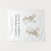 Bunny Boy Girl Joint Birthday Einladung Wandteppich (Vorderseite (Horizontal))