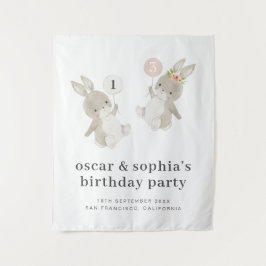 Bunny Boy Girl Joint Birthday Einladung Wandteppich