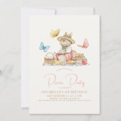 Bunny & Butterflies Picnic Girl 1. Geburtstag Einladung (Vorderseite)