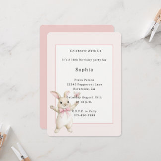 Bunny Butterfly Blush Pink Geburtstag Einladung