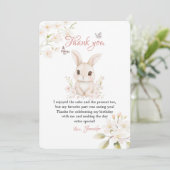 Bunny Butterfly Pink Petals Stationery Dankeskarte (Stehend Vorderseite)