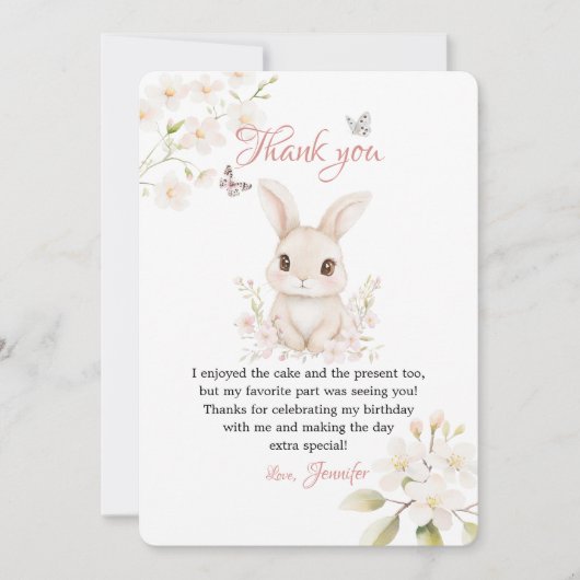 Bunny Butterfly Pink Petals Stationery Dankeskarte (Vorderseite)