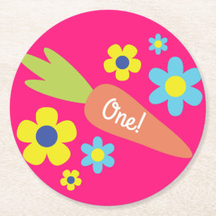 Bunny Carrot Spring Geburtstagsfeier Runder Pappuntersetzer