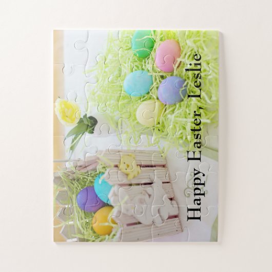 Bunny & chick Figuren auf Korb mit Ostereiern, Puzzle (Vertikal)