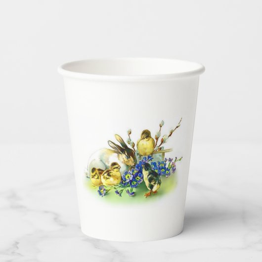 Bunny & Chicks Vintager Ostern Pappbecher (Rückseite)