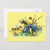 Bunny & Chicks Vintager Stil Ostern Postkarte (Vorne/Hinten)