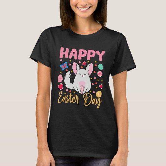 Bunny Chinchilla Colorful Eggs Hunting Happy Easte T-Shirt (Vorderseite)