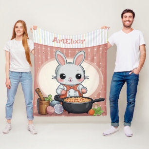 Bunny Cooking Print Fleecedecke