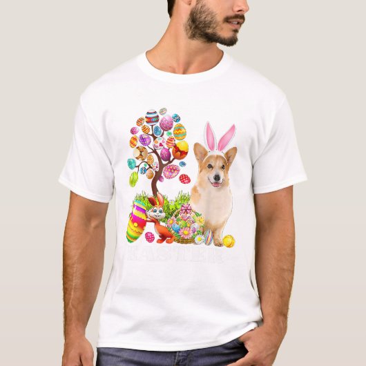 Bunny Corgi Dog Happy Easter Eggs T-Shirt (Vorderseite)