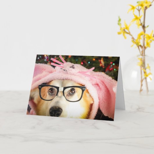 Bunny Corgi Ostern Gruß Karte (Gelbe Blume)