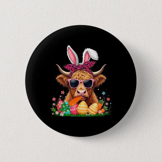 Bunny Cow Bow Krawatte Eating Carrot Ostereier Eig Button (Vorderseite)