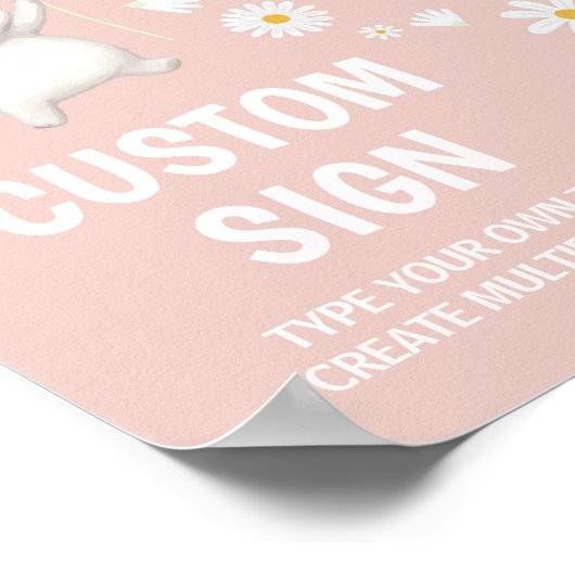 Bunny Daisy First Birthday Custom Sign Poster (Ecke)