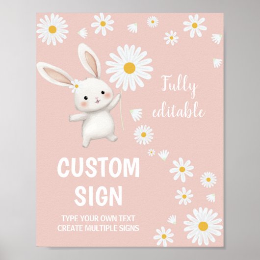 Bunny Daisy First Birthday Custom Sign Poster (Vorne)