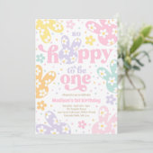 Bunny Daisy Floral Pastel Spring 1st Birthday Einladung (Stehend Vorderseite)