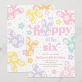 Bunny Daisy Floral Pastell 6. Geburtstag Einladung (Vorne/Hinten)