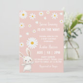 Bunny Daisy Pink Baby Dusche Einladung (Stehend Vorderseite)