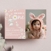 Bunny Daisy Pink Girl Birthday Foto Einladung