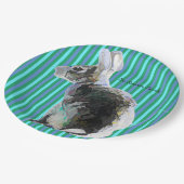 Bunny Design Paper Plate Blue Streifen Pappteller (Schrägansicht)