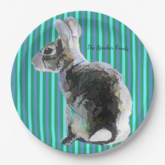 Bunny Design Paper Plate Blue Streifen Pappteller (Vorderseite)