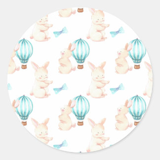 Bunny Dreams Blue Babydusche Runder Aufkleber