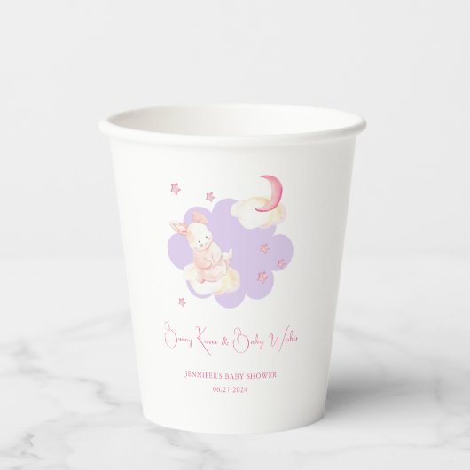 Bunny Dreams Lila Baby Dusche Pappbecher (Vorderseite)