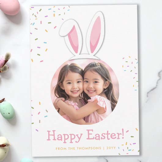 Bunny Ears And Colorful Sprinkles Easter Photo Karte
