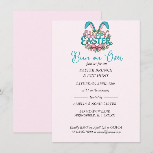 Bunny Ears Easter BRUNCH & HUNT Einladung (Vorne/Hinten)