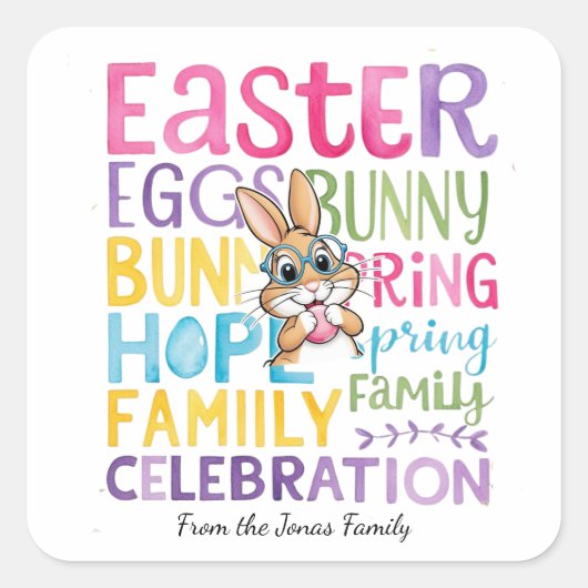 Bunny Easter Card , Personalized Easter funnyBunny Quadratischer Aufkleber (Vorderseite)
