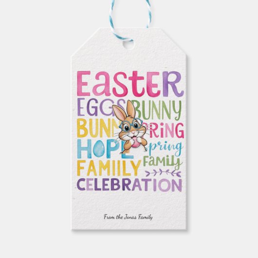 Bunny Easter Gift Tag, Personalized EasterBunny Geschenkanhänger (Vorderseite)
