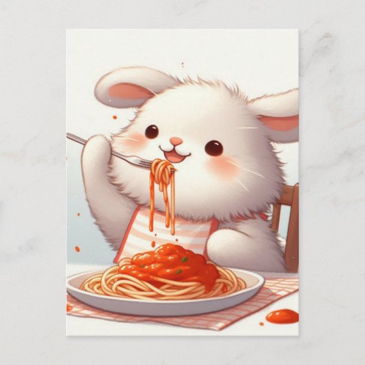 Bunny Eating Spaghetti Postkarte (Vorderseite)