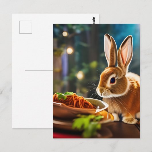 Bunny Eats Spaghetti Postkarte (Vorne/Hinten)