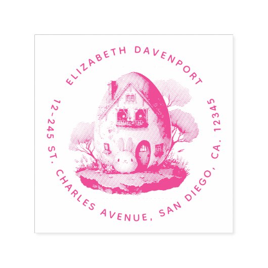 Bunny & Egg Shaped House Kawaii Adresse Permastempel (Design)