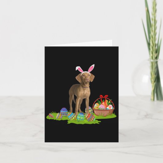 Bunny Eggs Basket Ostern Vizsla Hund Happy Oaster Karte (Vorderseite)
