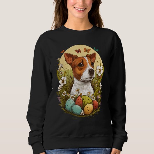 Bunny Eggs Dog on Easter Jack Russell Terrier Sweatshirt (Vorderseite)