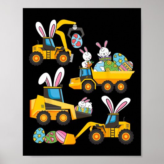 Bunny-Eier-Baubagger-Osterhase-Jungen Poster (Vorne)