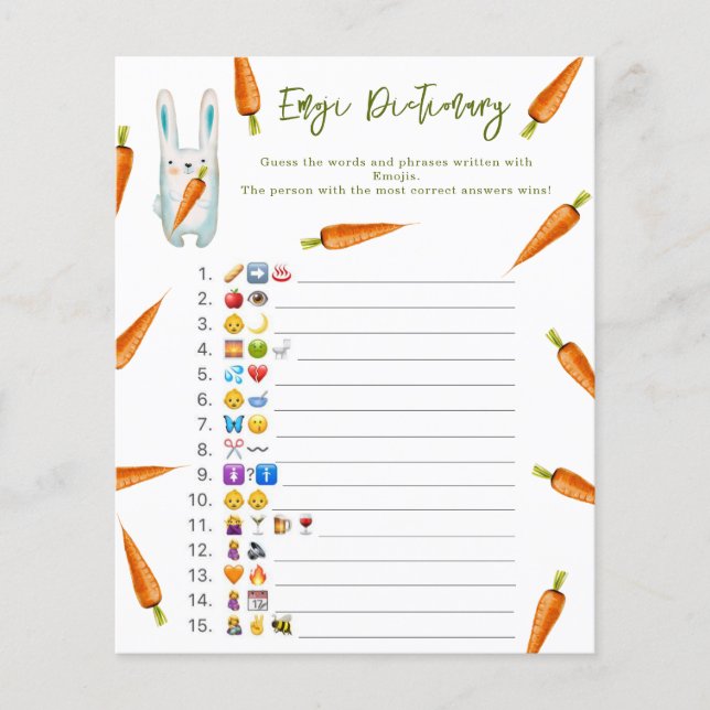 Bunny - Emoji Pictionary game baby dusche (Vorderseite)