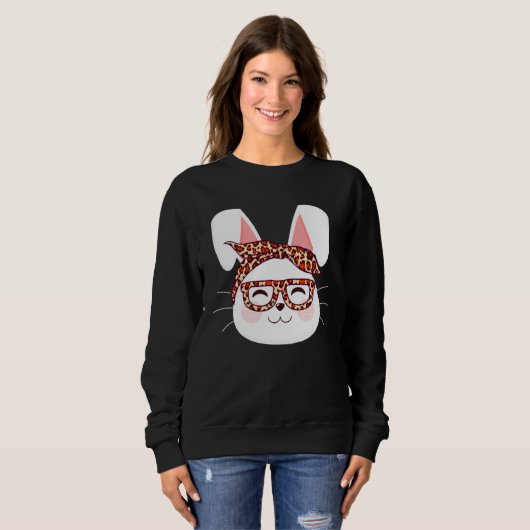 Bunny face Cool Easter Bunny with Glasses Easter Sweatshirt (Vorne ganz)