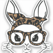 Bunny Face Leopard Brille Osterfest Mädchen Kinder Aufkleber (Vorderseite)
