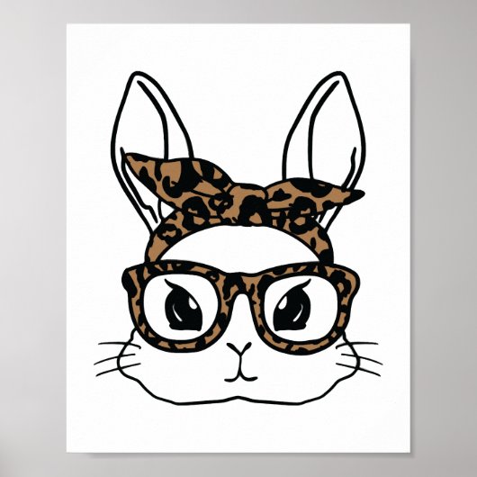 Bunny Face Leopard Brille Osterfest Mädchen Kinder Poster (Vorne)