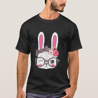 Bunny Face Leopart Print Easter Basketball Stuffer T-Shirt