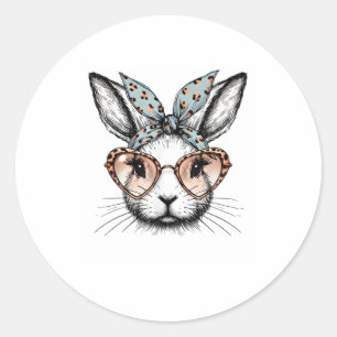 Bunny Face Oaster Leopard Brillen Girls Niedlich Runder Aufkleber